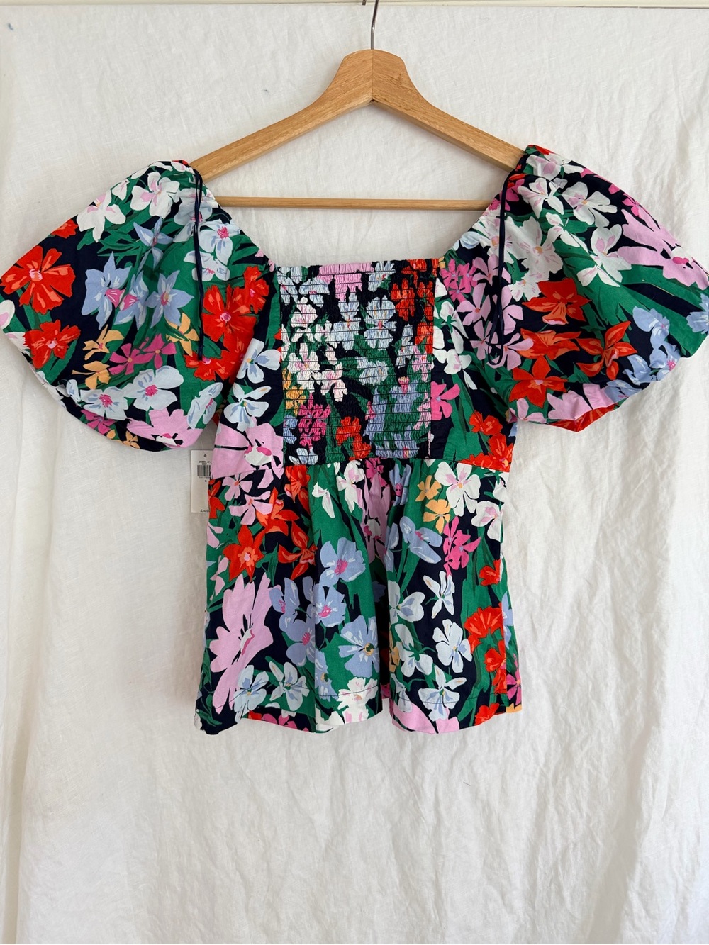 Old Navy Navy Floral Square-Neck Puff Sleeve Top - Picture 2 of 7